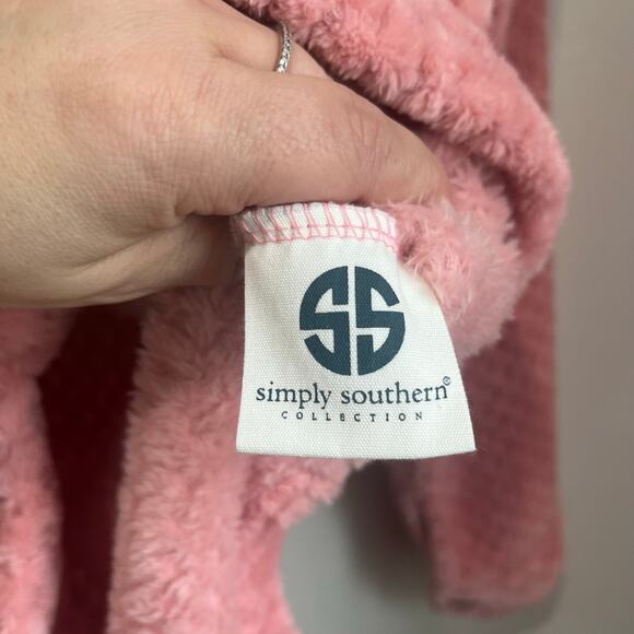 Simply Southern Pink Sherpa Shacket Button Front Cozy Jacket Shirt Size S - Picture 6 of 8